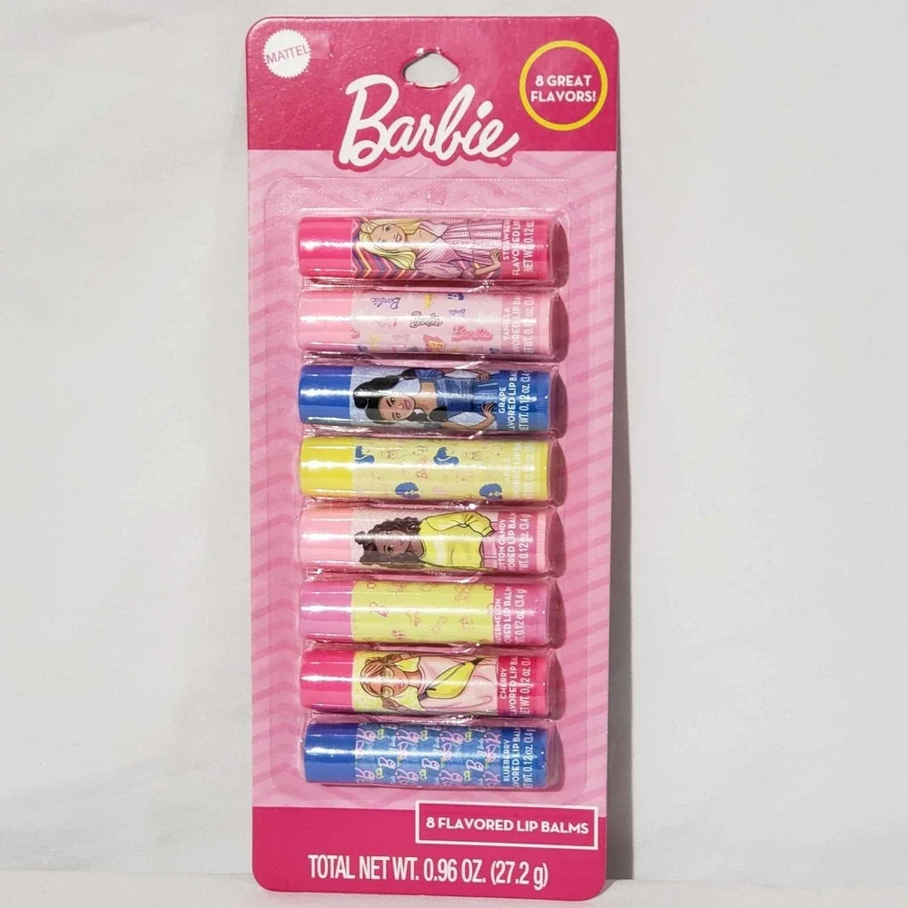 Mattel BARBIE 8 Pack of Multi Flavored Lip Balms Gifts Parties Assorted